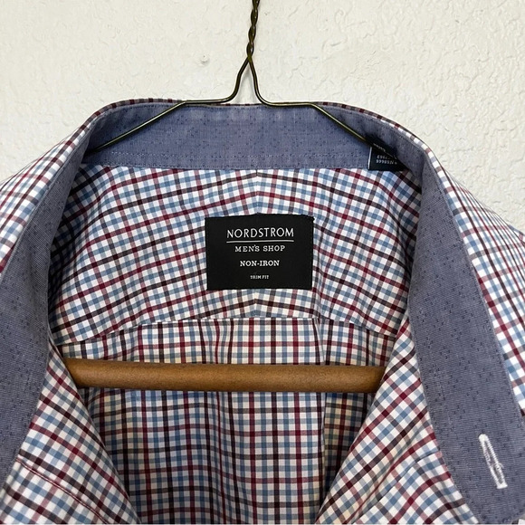 Nordstrom Men's Shop non iron plaid long sleeve button down shirt size 17 - Picture 3 of 12
